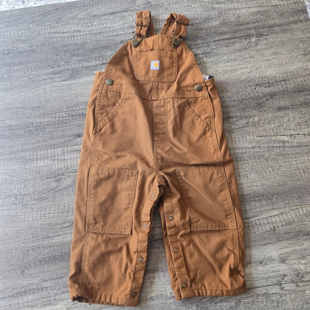 Carhartt Kids‎ Brown Flannel Lined Canvas Bib Overalls 18M OX8645-B